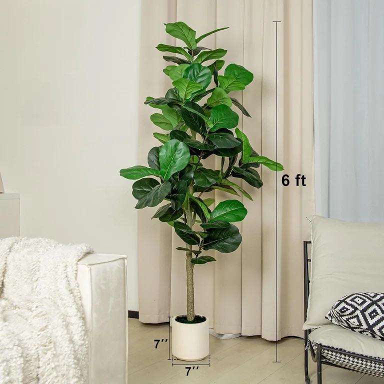 ROMSWI 6FT Artificial Fiddle Leaf Fig Tree with White Planter Pot Natural Trunk Realistic Leaves ... | Walmart (US)