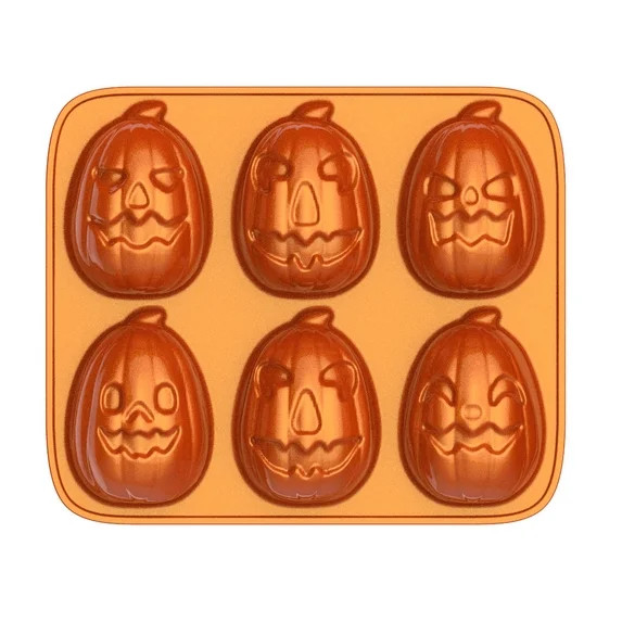 Way to Celebrate Pumpkin Cast Aluminum 6-Cavity Baking Pan, Orange lridescent | Walmart (US)
