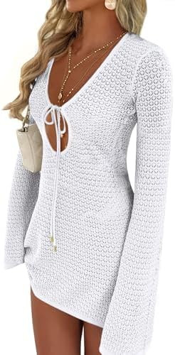 ANRABESS Swimsuit Cover Up for Women Crochet Bathing Suit 2026 Summer Swimwear V Neck Mesh Knit D... | Amazon (US)