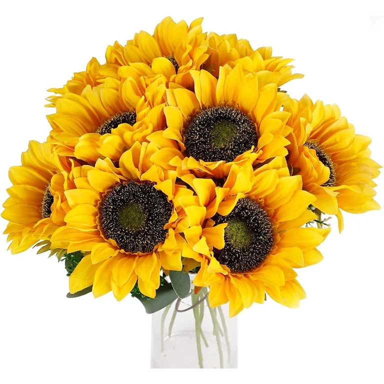 10pcs Sunflowers Artificial Flowers with Long Stem Fake Sunflowers Bulk Fall Decoration for Weddi... | Walmart (US)