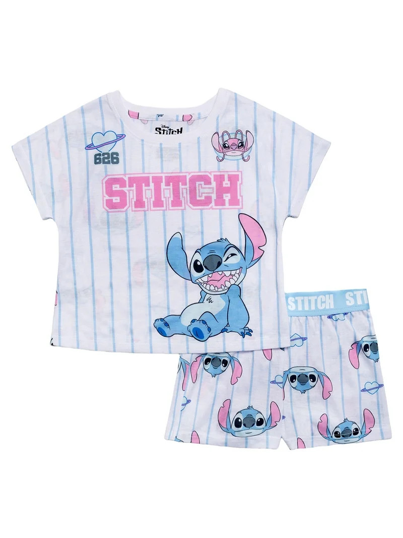 Lilo & Stitch Girls 2-Piece Jersey Short Sleeve Top and Short, Sizes 4-16 | Walmart (US)