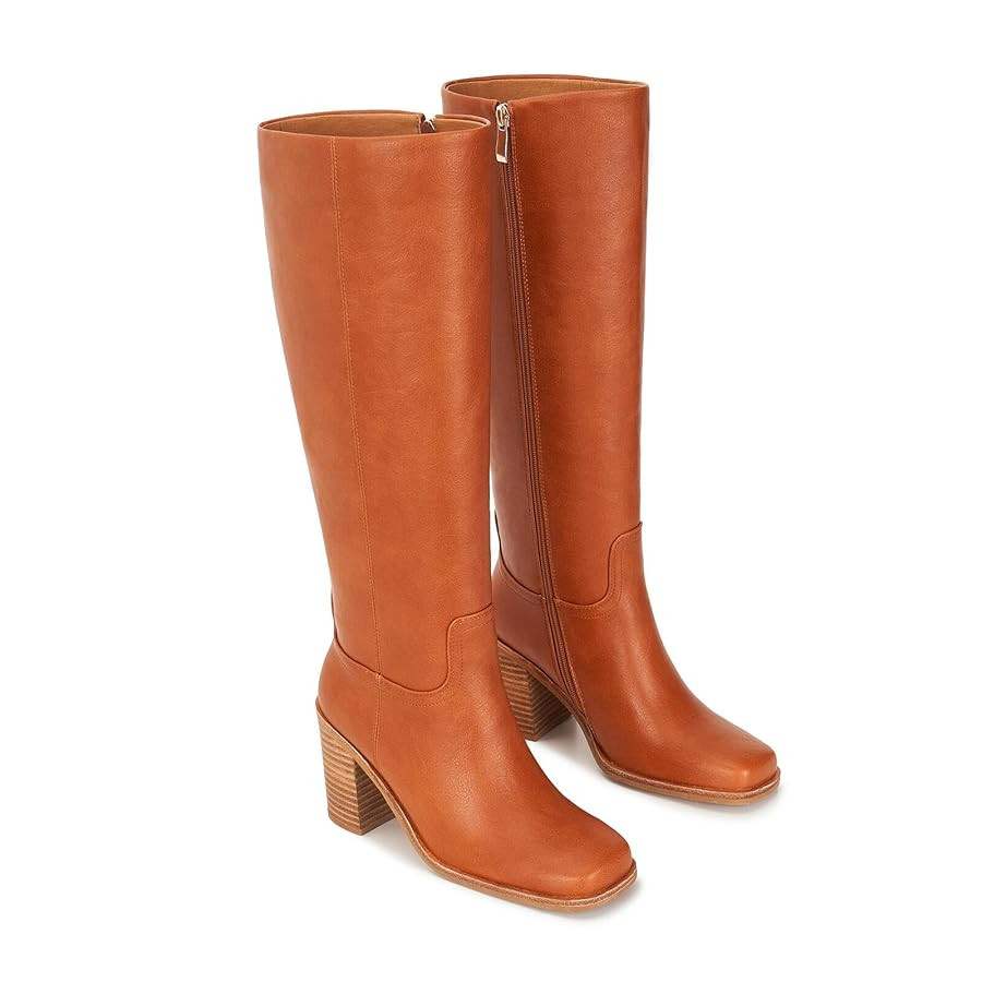 Knee High Boots Women – Slightly Wider Calf Faux Leather Tall Dress Boots with Square Toe, 3.4"... | Amazon (US)