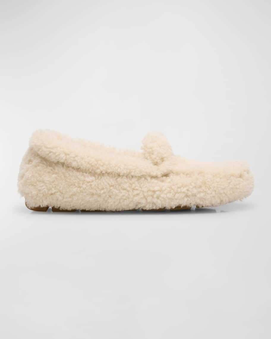 Prada Shearling Cozy Driver Loafers | Neiman Marcus