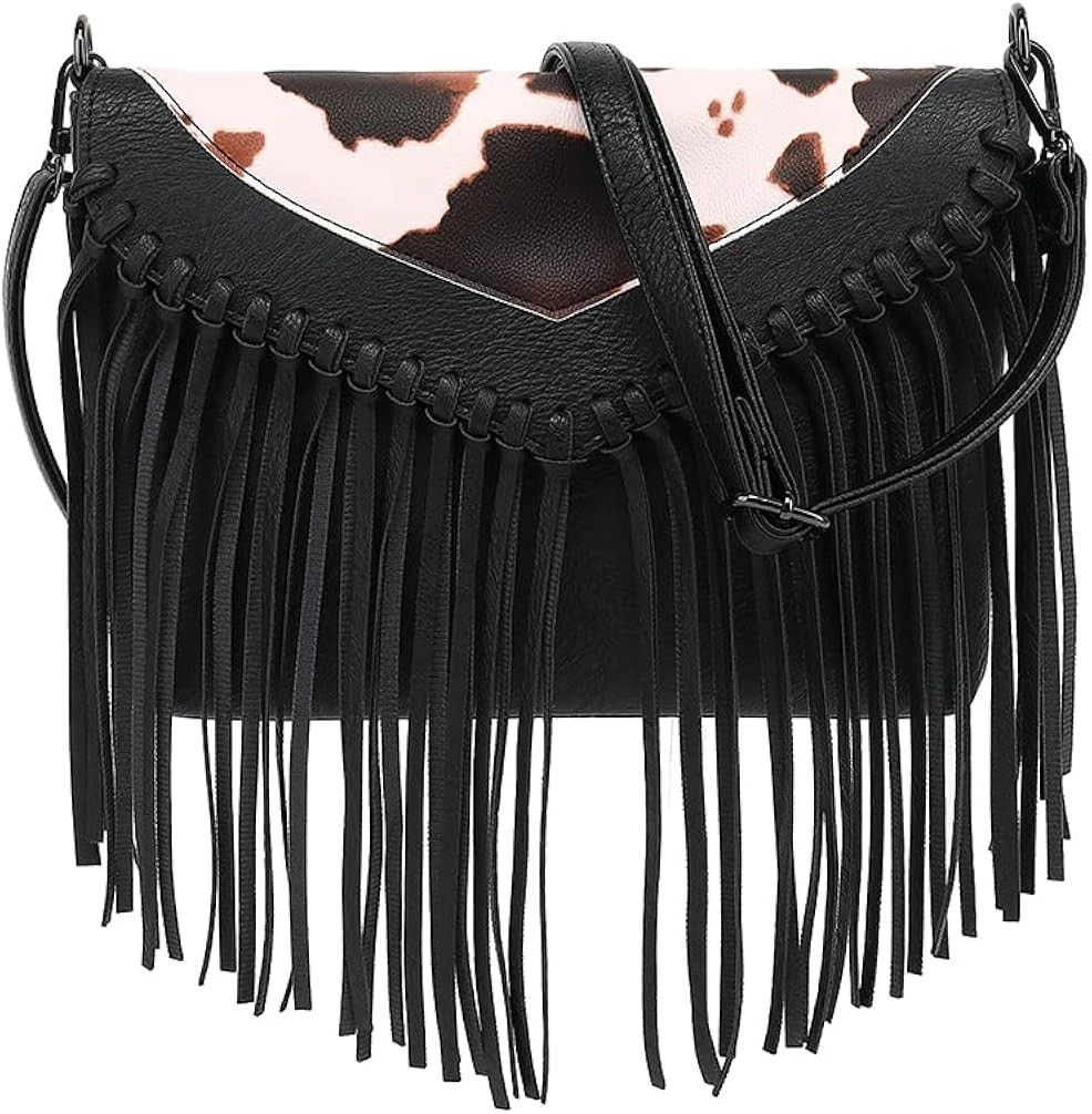 Fringe Crossbody Purse for Women, Vintage Leather Western Boho Purse, Tassel Small Handbag Should... | Amazon (US)