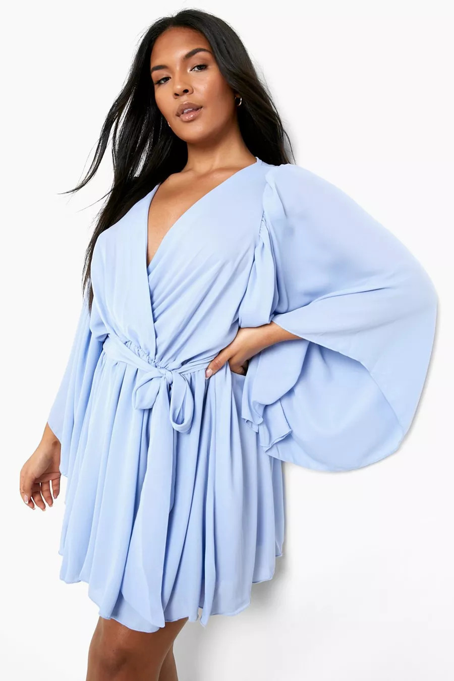 Plus Angel Sleeve Wrap Dress | Boohoo.com (US & CA)