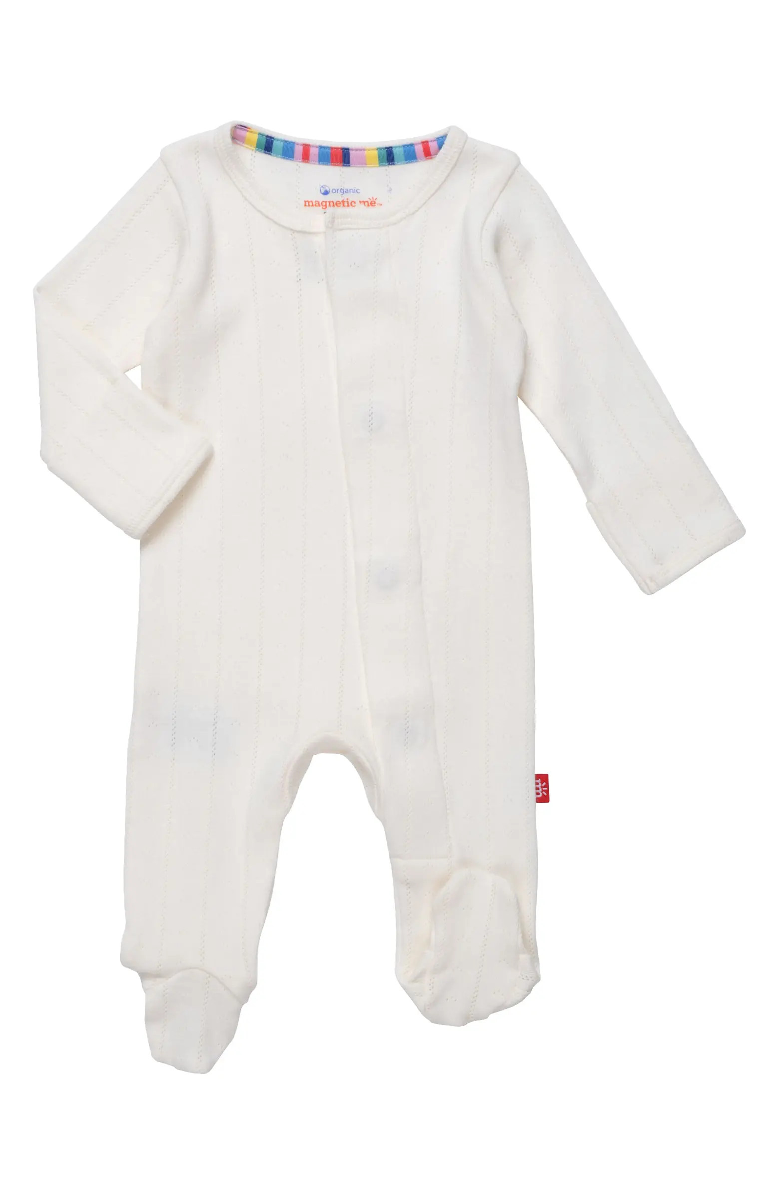 Love Lines Pointelle Magnetic Organic Cotton Footie | Nordstrom