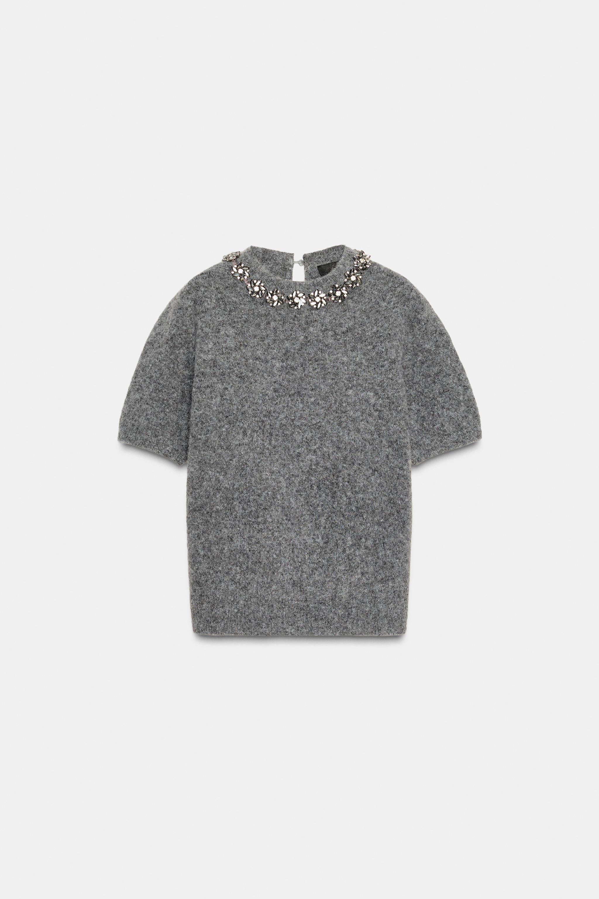 SHORT SLEEVE JEWEL BEAD KNIT JUMPER | Zara US