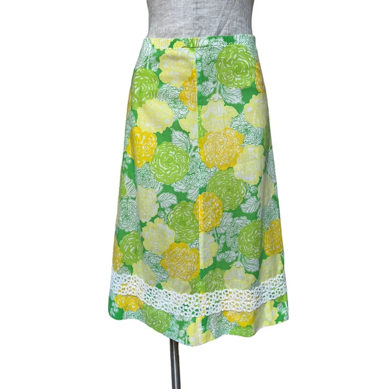 Lilly Pulitzer the Lilly Vintage 70s Midi Length Skirt Floral Garden Print Yellow - Etsy | Etsy (US)