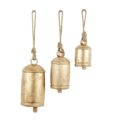 Deco 79 Gold Metal Tibetan Inspired Decorative Giant XL Cow Bells with Jute Hanging Rope, Set of 3 10",8",6"H - Cylindrical | Amazon (US)