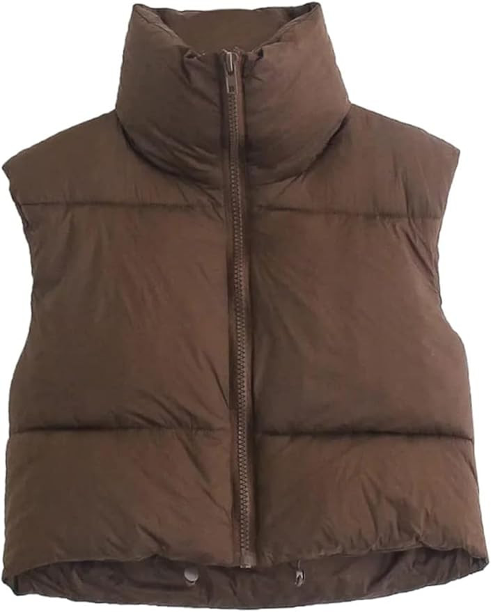 AUTOMET Puffer Vest Women Cropped Sleeveless Warm Lightweight Outerwear Winter Fall Jacket Coats ... | Amazon (US)