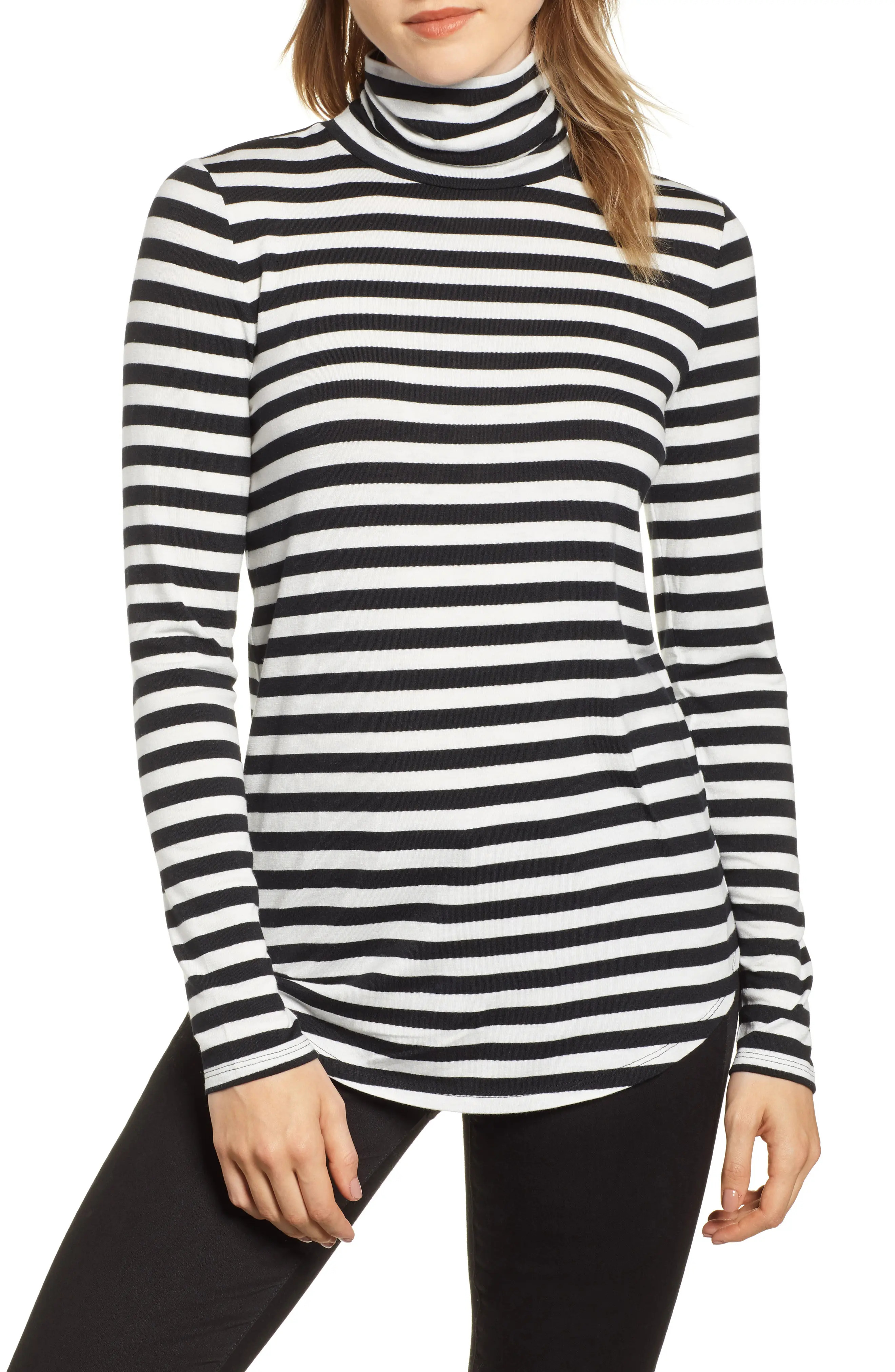 Lou & Grey Stripe Jersey Turtleneck | Nordstrom