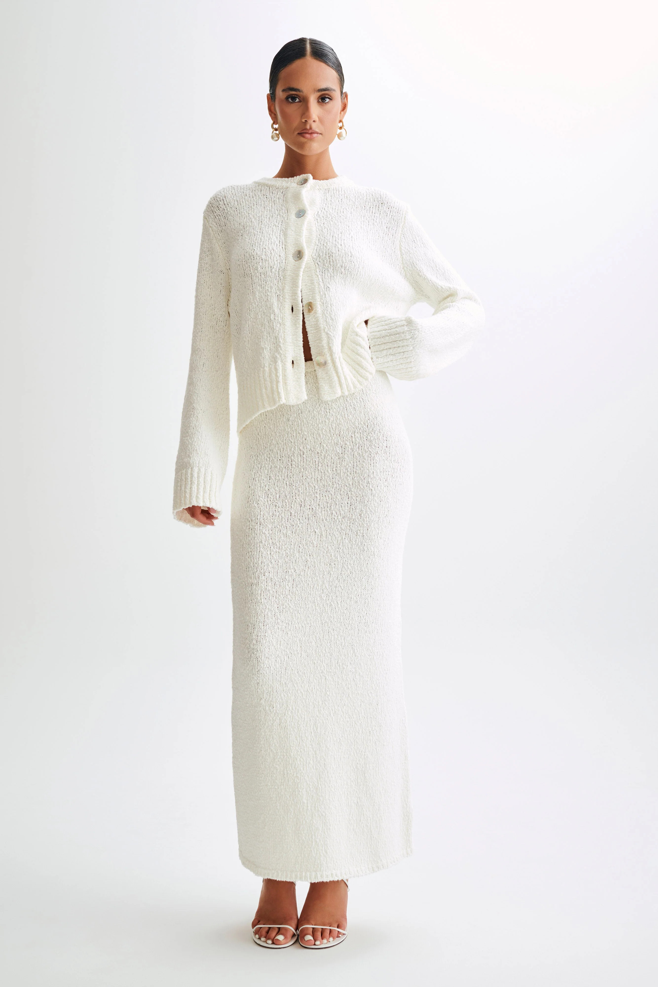Moira Boucle Maxi Skirt - White | MESHKI US