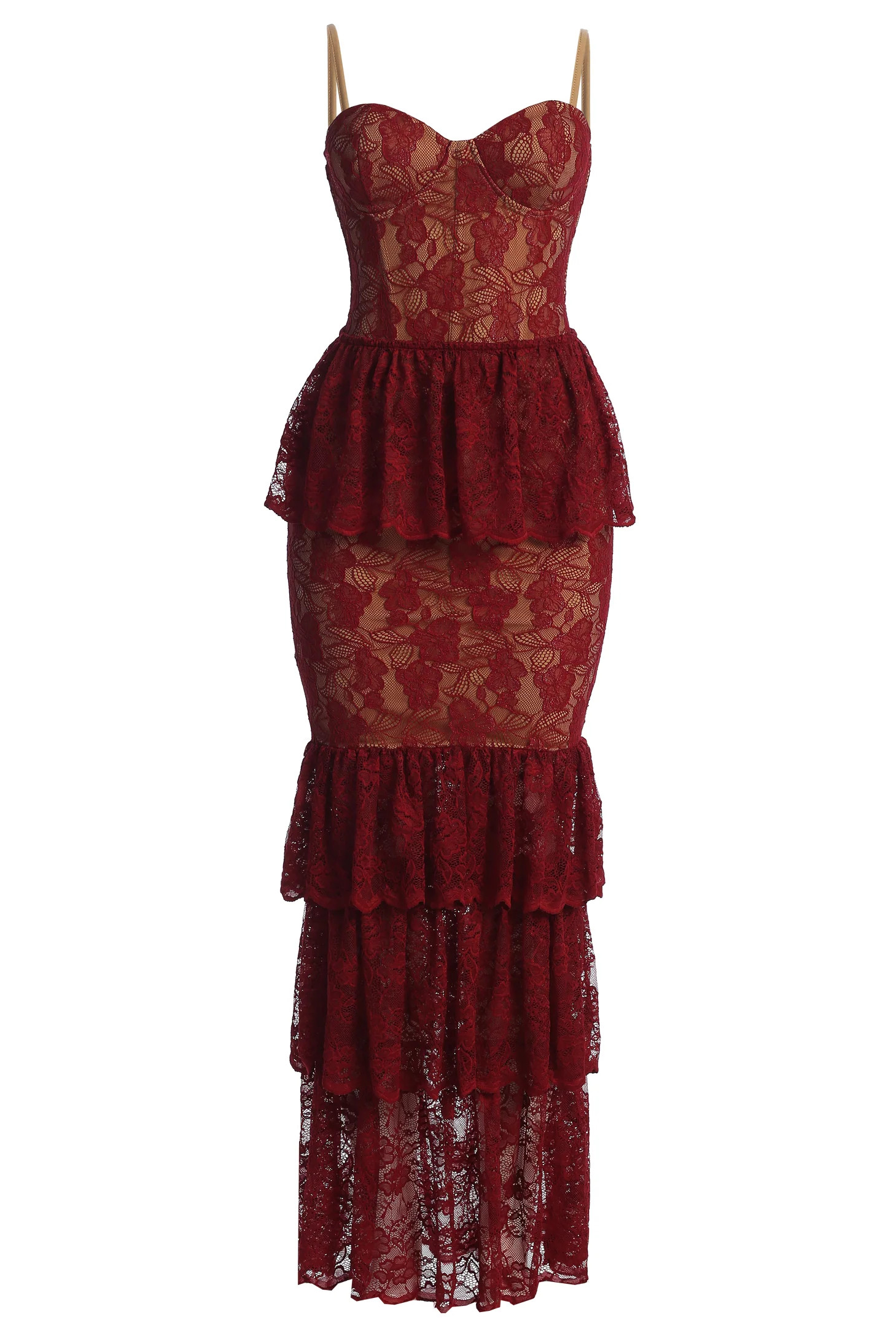 Red Fairytale Ending Lace Maxi Dress | JLUXLABEL