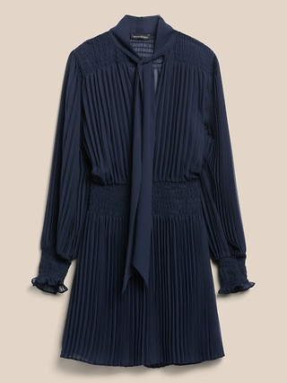 Pleated Tie-Neck Mini Dress | Banana Republic (US)