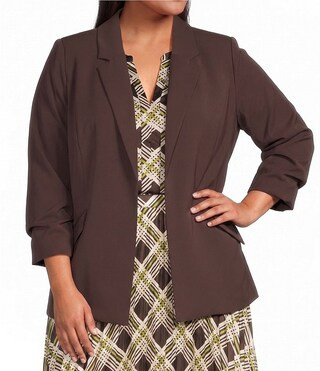 Skies Are Blue Plus Size Notch Lapel Shirred 34 Sleeve Open Front Coordinating Statement Blazer - 2X | Dillard's