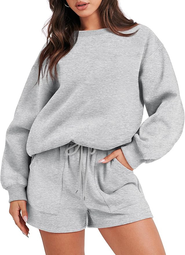 ANRABESS Women 2 Piece Outfits Sweatsuit Oversized Sweatshirt & Lounge Shorts 2023 Casual Cozy Pa... | Amazon (US)