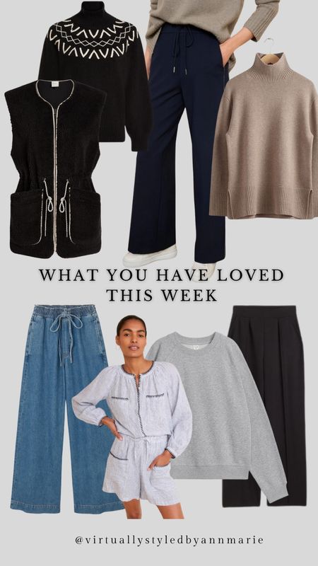 Weekly favourites 

Varley waistcoat, Varley knitwear, ponte wide leg trousers, wide leg trousers, drawstring trousers, slim leg trousers, grey sweatshirt 

#LTKMostLoved