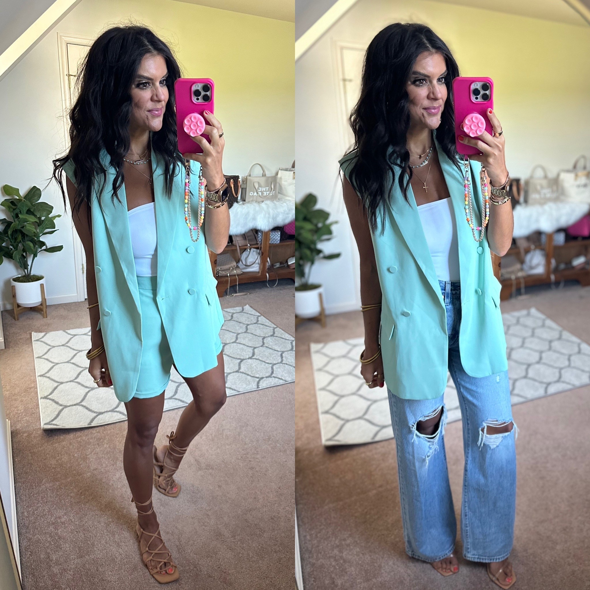 Size small in blazer suit and tube tops. Sized up one in Levi jeans

#LTKSeasonal