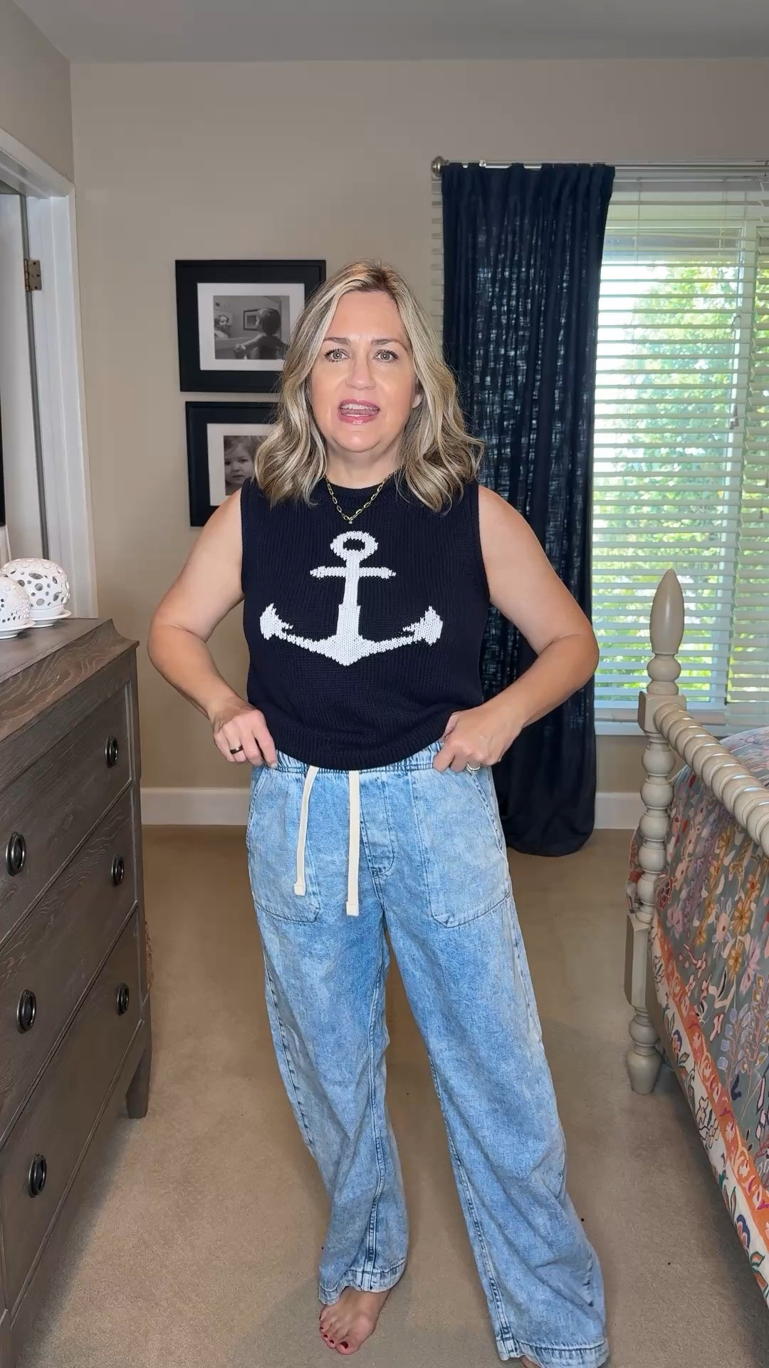 Pull on easy barrel jeans for beach comfort! Style with a cute nautical vibe sweater. 

Style tips for women over 40 dealing with menopause, belly weight, and a changing body. Fashion that flatters, feels comfortable, and helps you get dressed with confidence.

#LTKOver40 #LTKSaleAlert #LTKootd