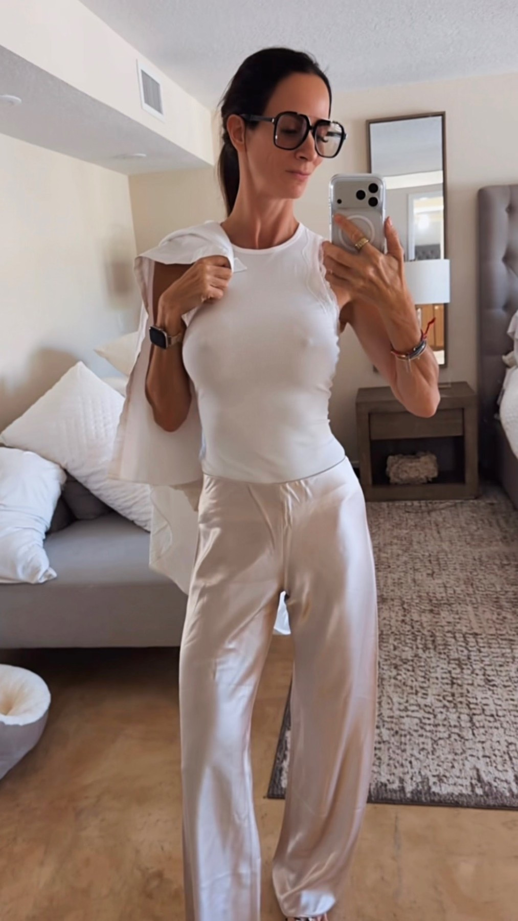 PSA: Stop saving your satin pants for “special occasions.” 🤍✨

The best outfits happen when you mix pieces that shouldn’t work together… silky satin pants, a lace cami, and an oversized cotton button-down? OBSESSED.

The contrast is what makes it feel expensive. Soft meets structured. Dressy meets casual. Effortless meets chic.

Sometimes the best styling trick isn’t buying something new… it’s wearing your favorite pieces in a way you never thought to before.

Wearing XS top, XXS pants 

#SummerStyle #StyleOver40 #EffortlessStyle #NeutralOutfit #EverydayChic

#LTKdayinmylife #LTKgrwm #LTKootd