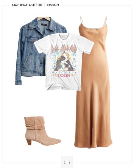 Monthly outfit planner : MARCH looks | #slipdress #graphictee #classicstyle #springdress #casualchic #springoutfit | See entire calendar on thesarahstories.com ✨

#LTKstyletip