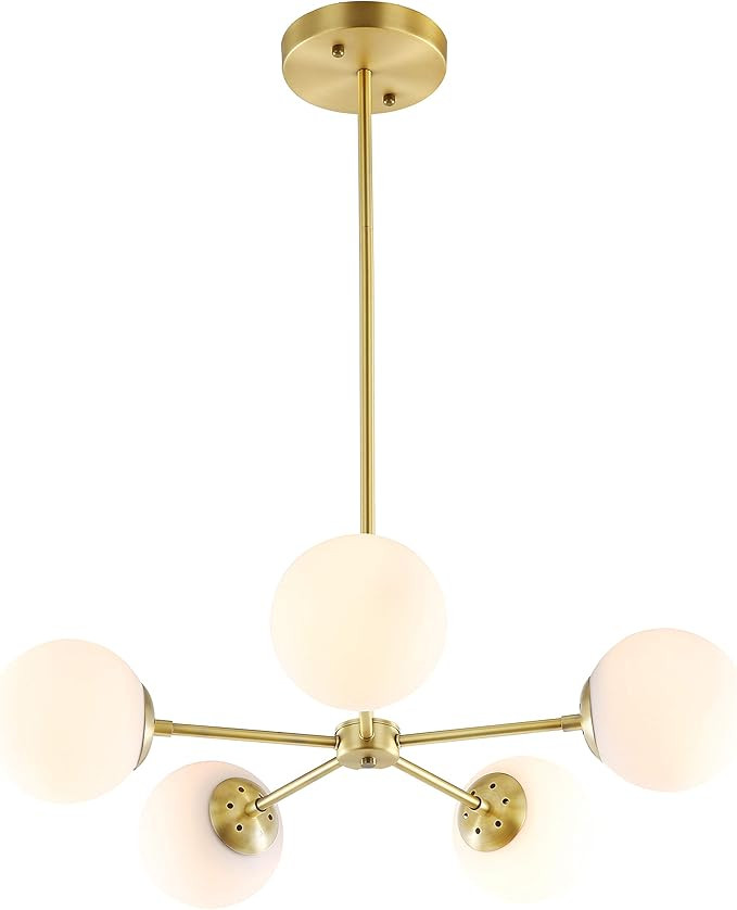 Light Society Grammercy 5-Light Chandelier Pendant, Brushed Brass with White Frosted Globes, Clas... | Amazon (US)