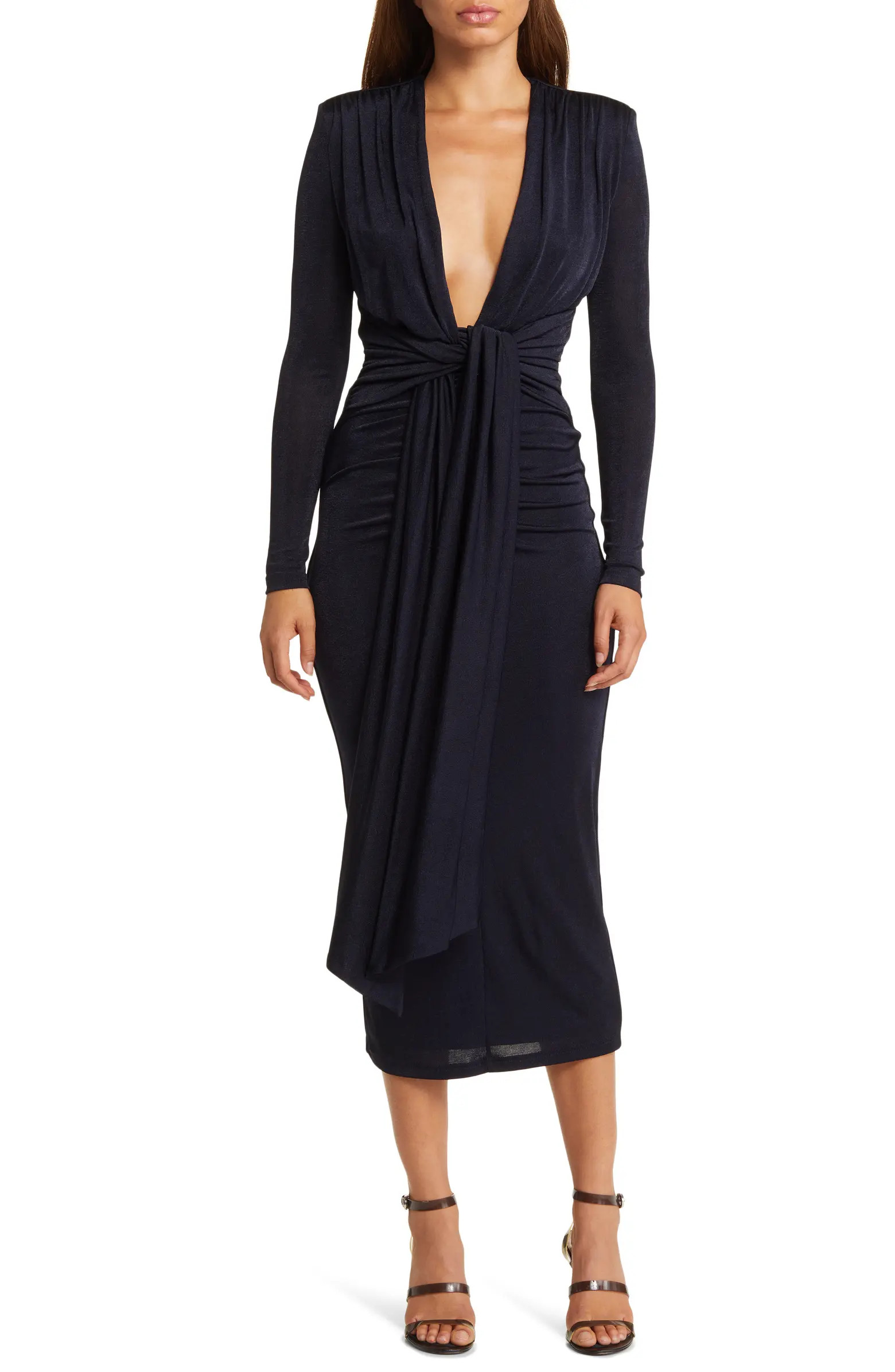 MISHA COLLECTION Francis Long Sleeve Plunge Neck Midi Dress | Nordstrom | Nordstrom