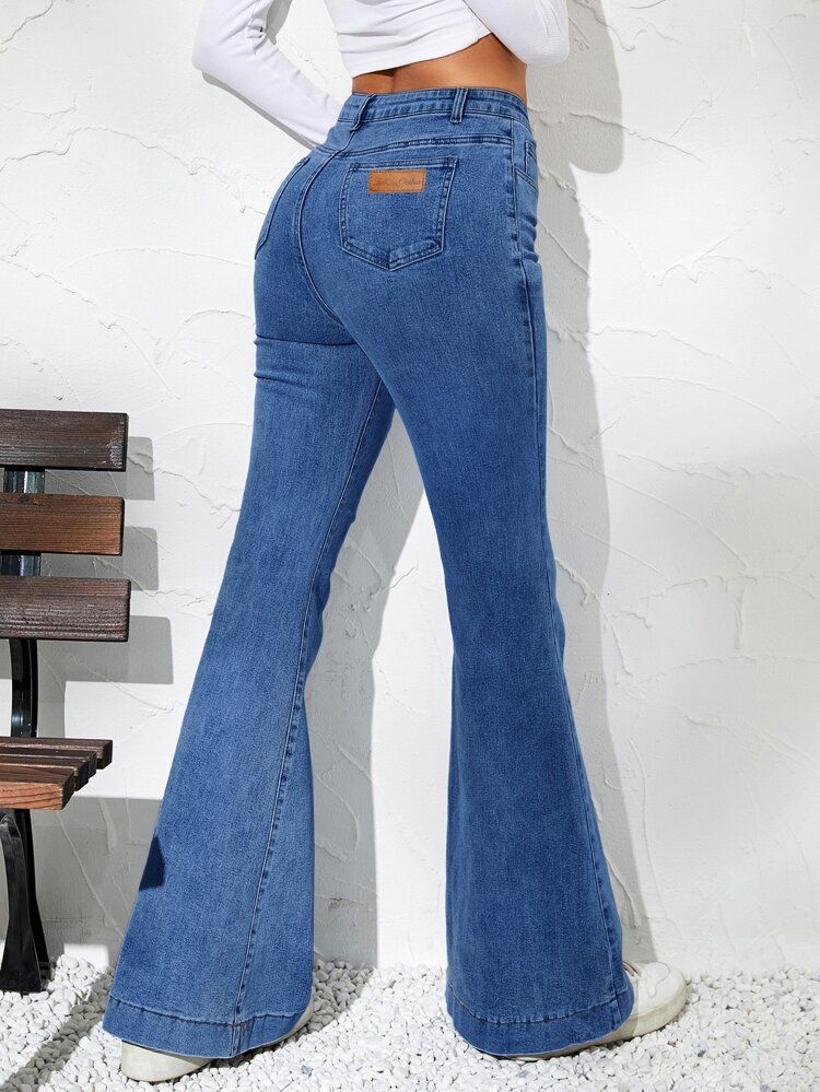 Patch Detail Flare Leg Jeans | SHEIN