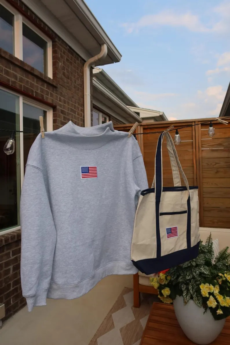 USA Flag Embroidered Mock Neck Sweatshirt | Preppy American Vintage Pullover - Etsy | Etsy (Global)