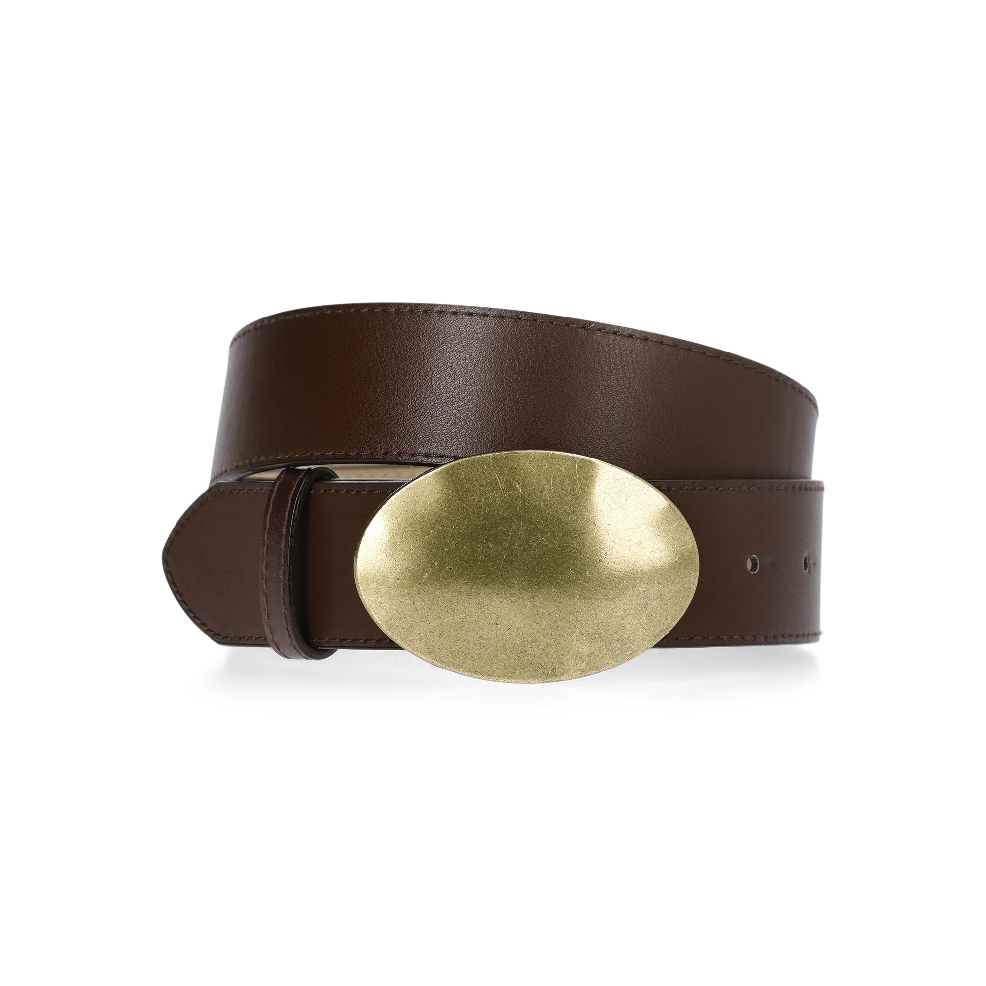 No Boundaries Hammered Buckle Faux Leather Belt, Women's S/M-2XL | Walmart (US)