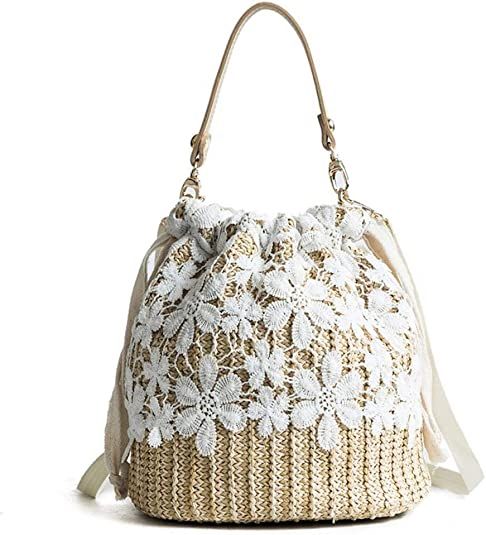FENBEN Bamboo Handbag, Beach Purse Half Moon Bag, Straw Lace Woven Travel Sling Bag Shoulder Cros... | Amazon (US)