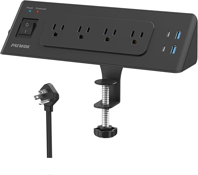 Desk Clamp Power Strip with USB C, Desk Charging Station with 4 Outlets 4 USB Ports, Desktop Moun... | Amazon (US)