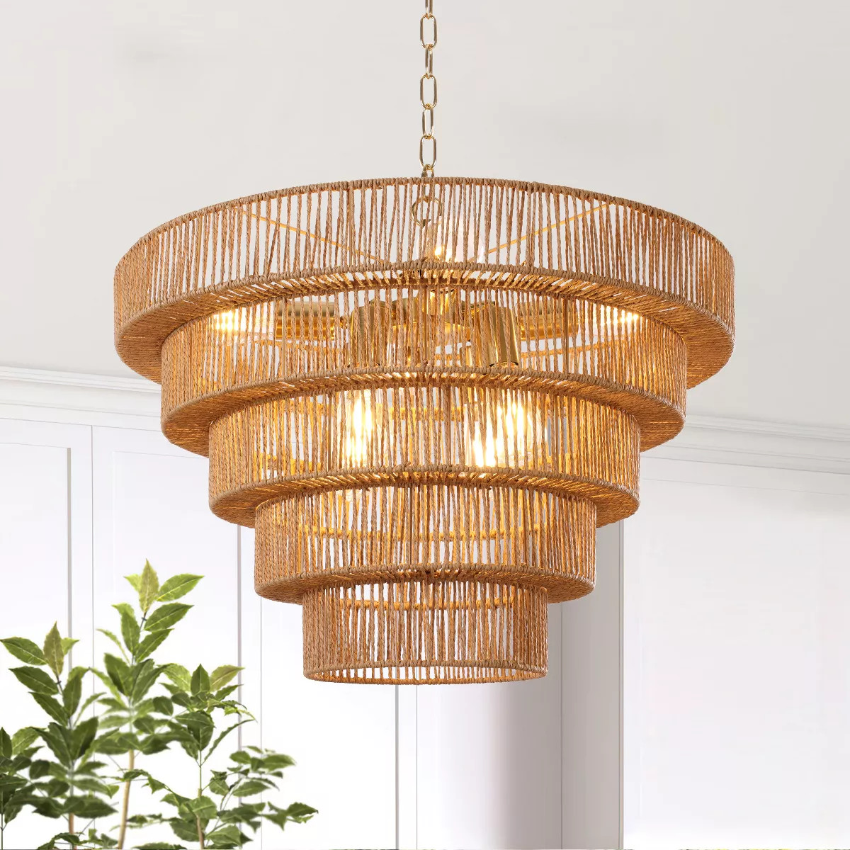 LamQee 5-Tier Farmhouse Rattan Chandeliers 8 Lights Boho Ceiling Hanging Lighting with Hand Woven... | Target
