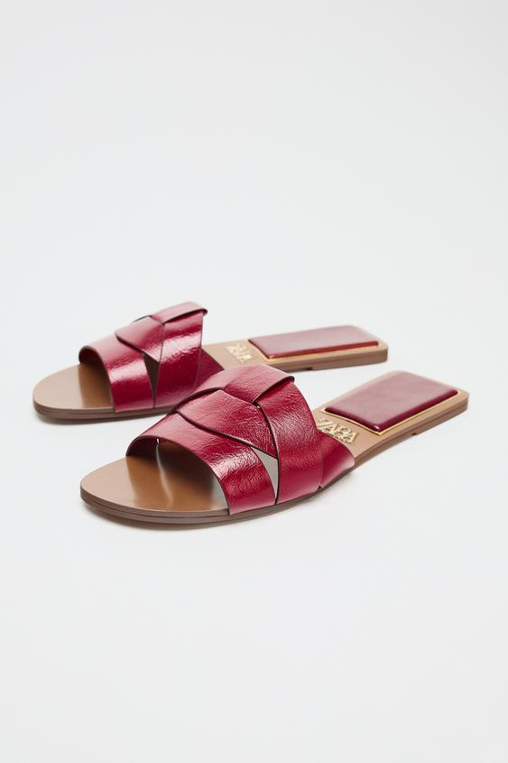 CROSS-STRAP FLAT LEATHER SANDALS | Zara UK