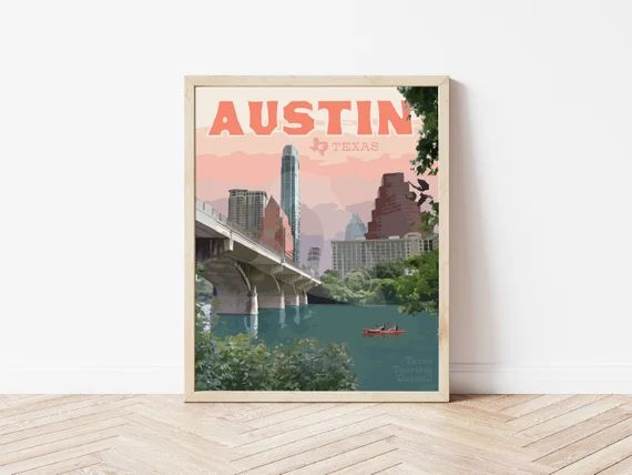 Austin Texas Travel Poster Austin Texas Vintage Style Print | Etsy | Etsy (US)