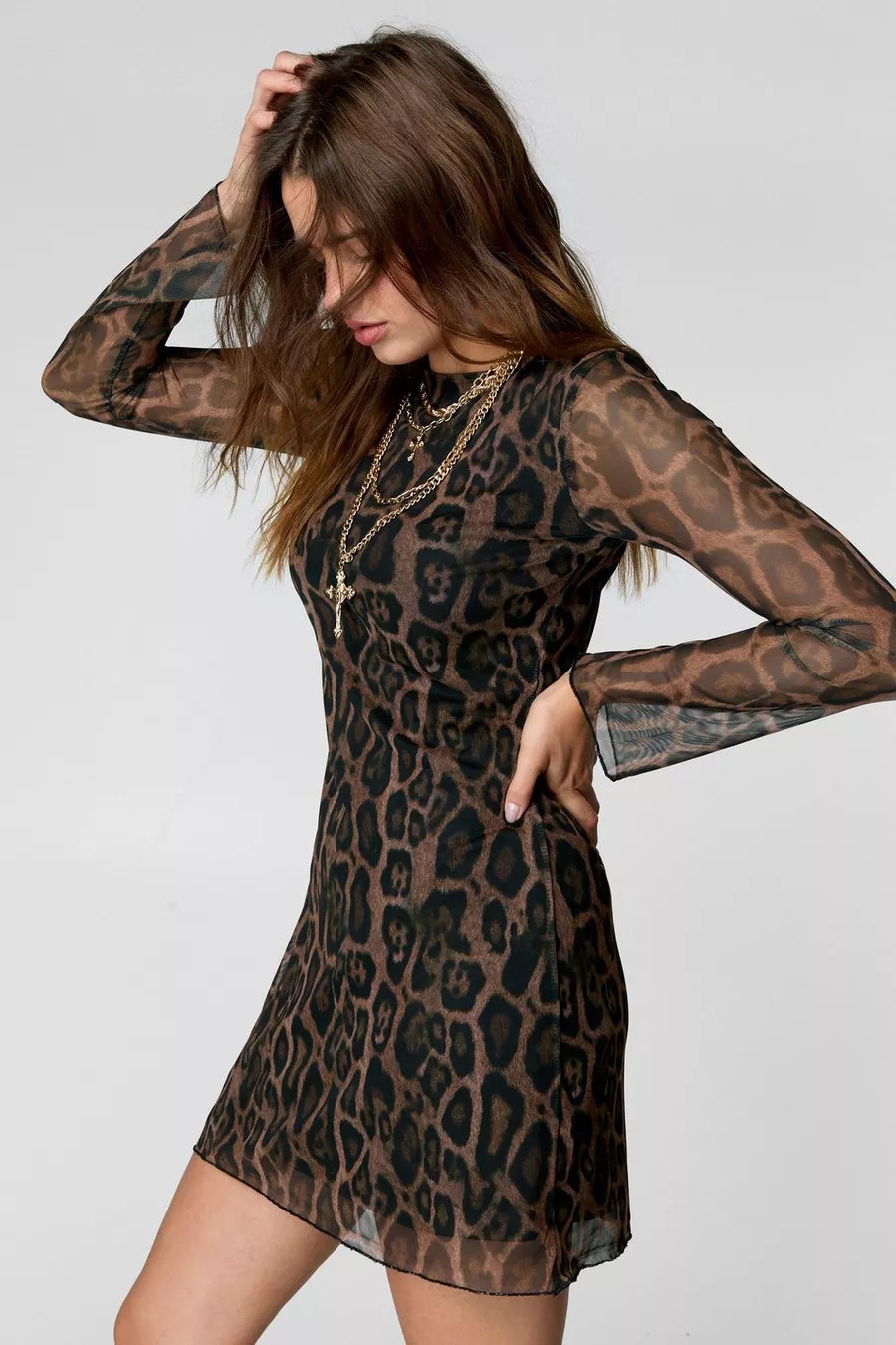 Leopard Mesh Tunic Mini Dress | Nasty Gal US