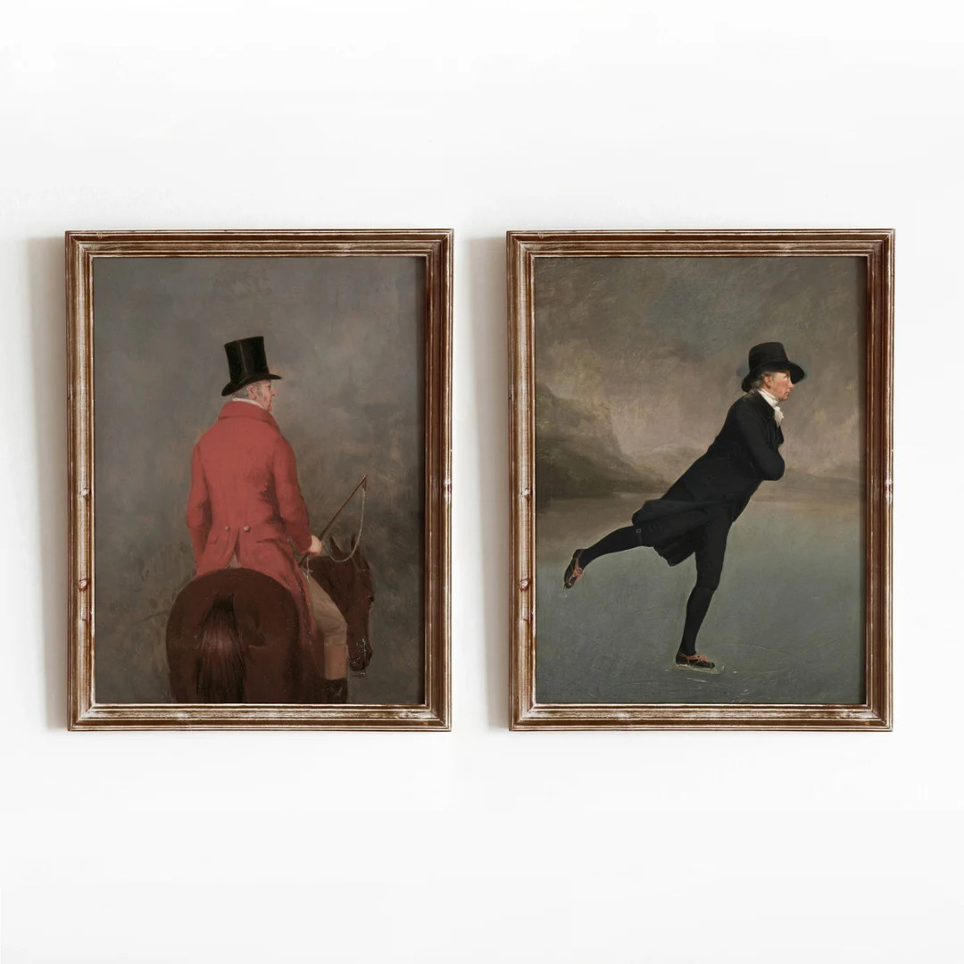 Gentlemen in Top Hats Set | Vintage Set of 2 Portrait Paintings | Skating Horseback Riding Art | ... | Etsy (CAD)