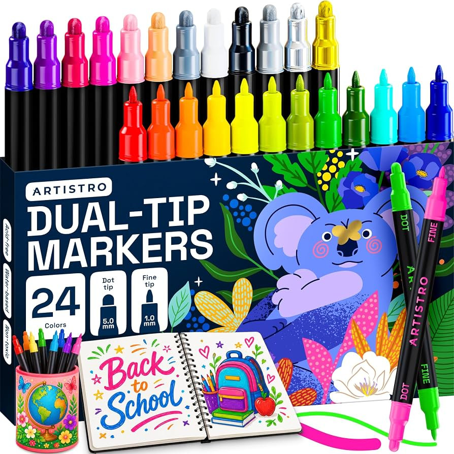 ARTISTRO 24 Precision Dual-Tip Acrylic Paint Markers \u2013 Paint Pens Set with Dot & Fine Tips f... | Amazon (US)