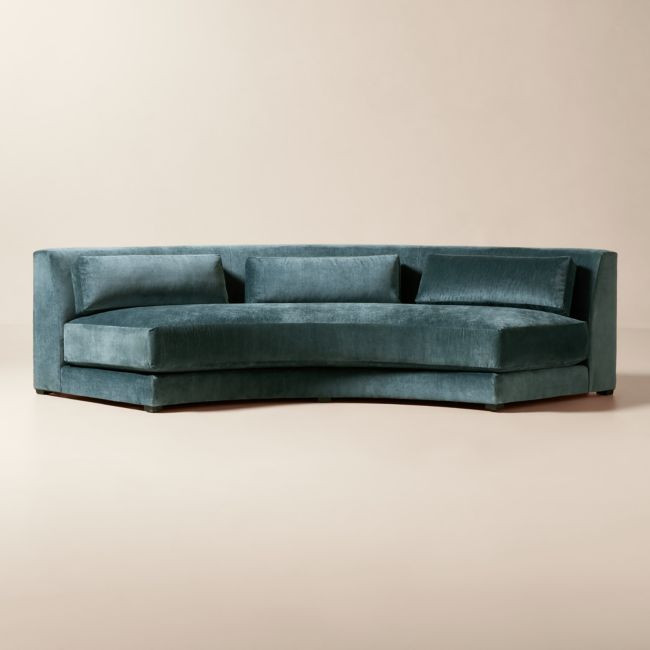Sonora 119" Blue Performance Velvet Curved Armless Sofa | CB2