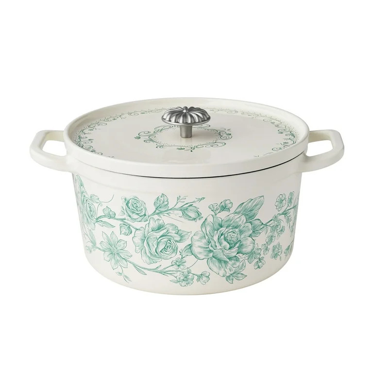 The Pioneer Woman Agatha Enameled Cast Iron 5-Quart Dutch Oven, Green Floral - Walmart.com | Walmart (US)