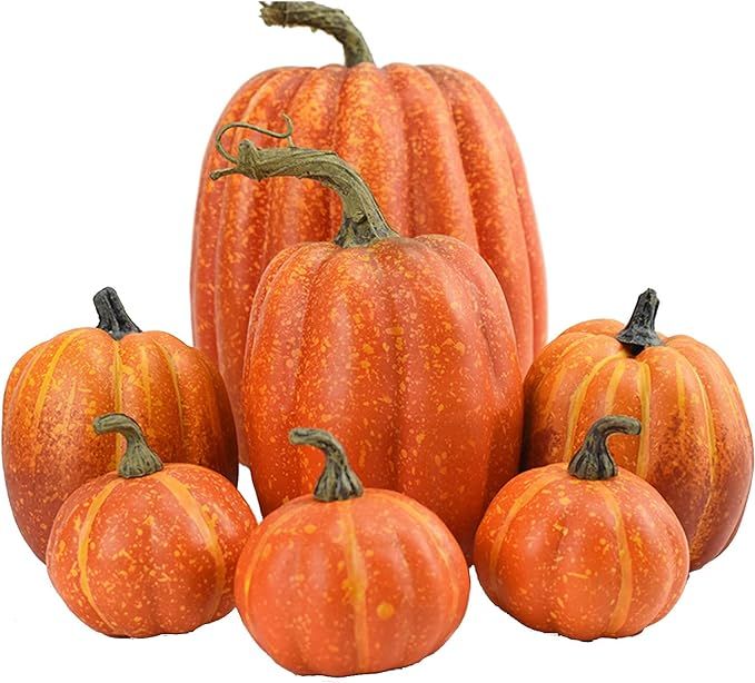 Fall Pumpkin Decor | 7 PCS Large Orange Fake Pumpkin Fall Decorations, Artificial Pumpkins Harves... | Amazon (US)