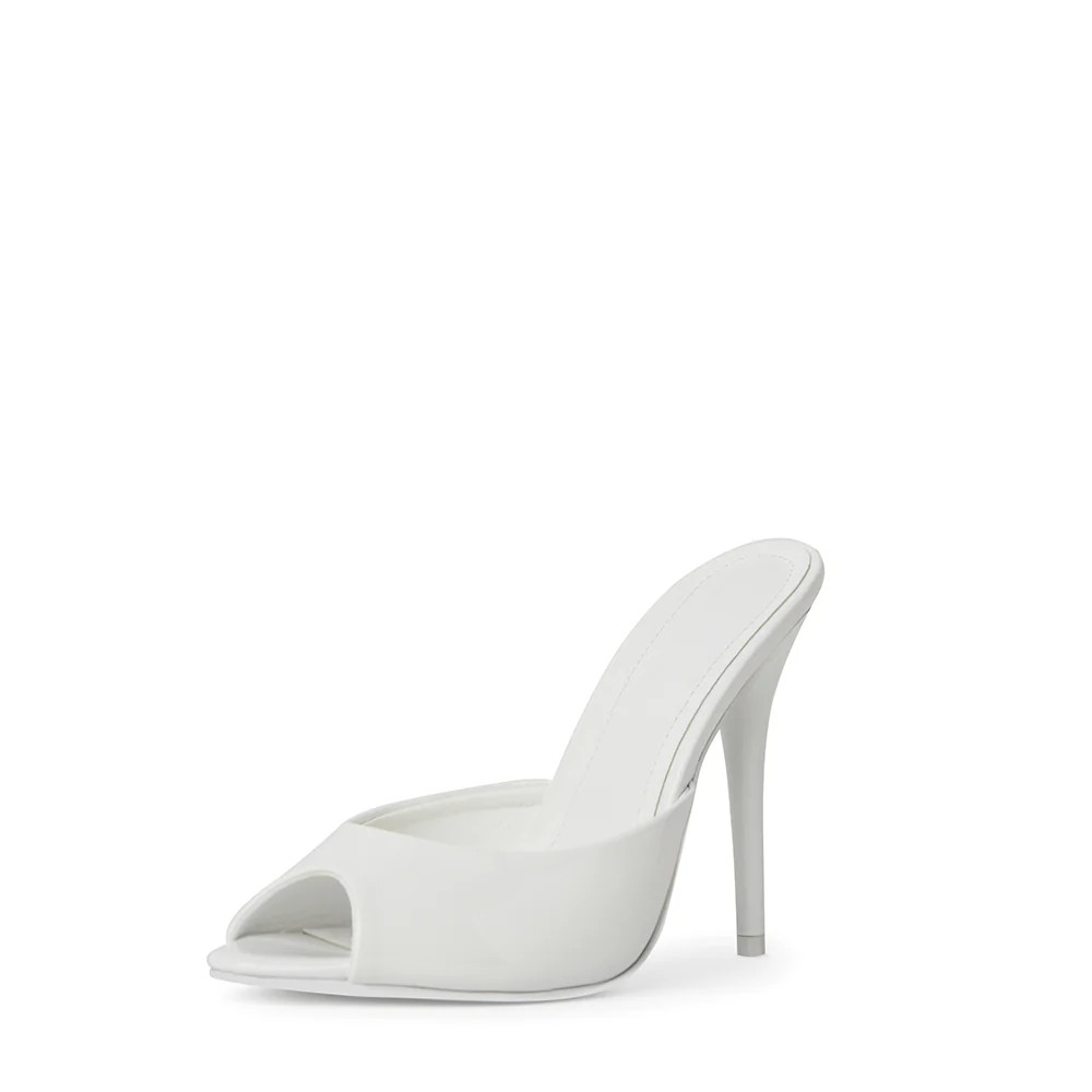 Ford White Patent Vegan Leather Open Toe Mules | CULT OF COQUETTE