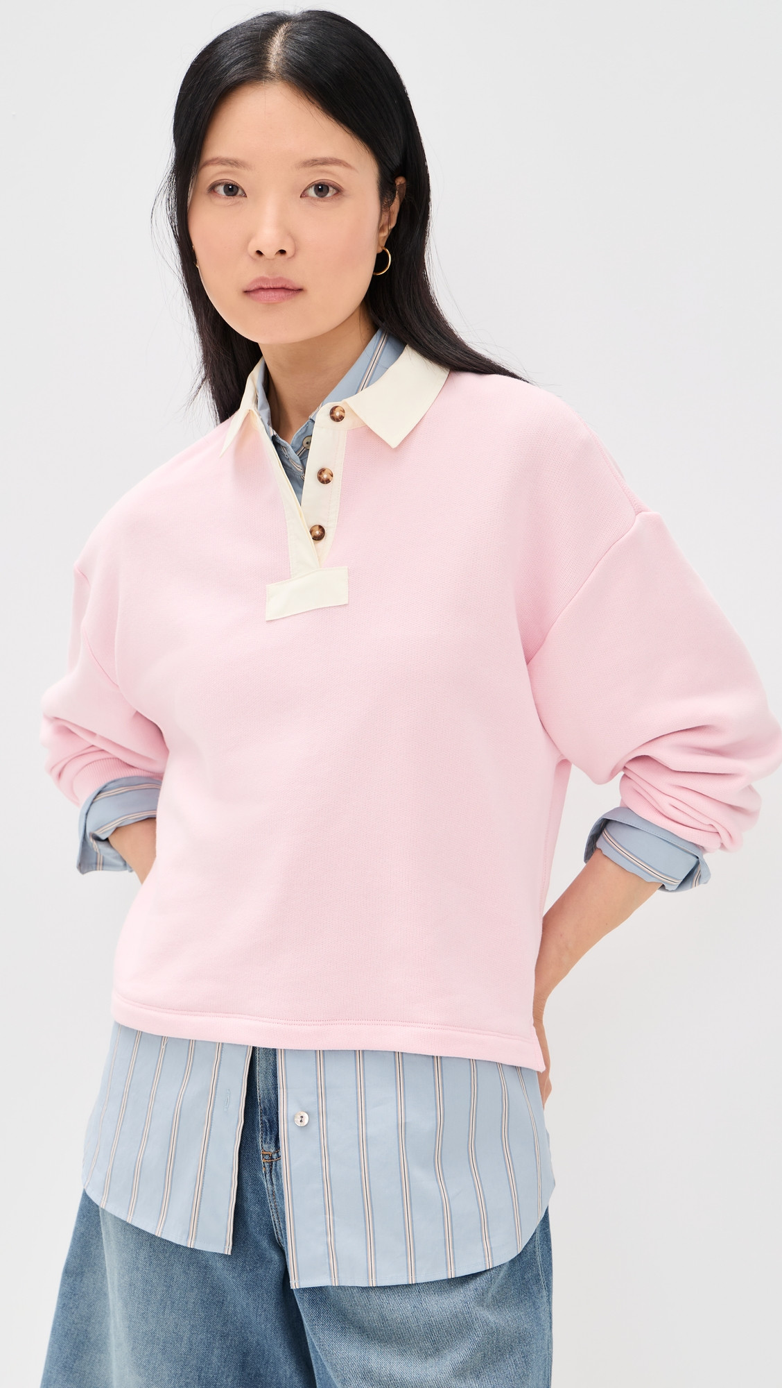 rag & bone Vintage Terry Oversized Polo Sweatshirt Peony L | Shopbop
