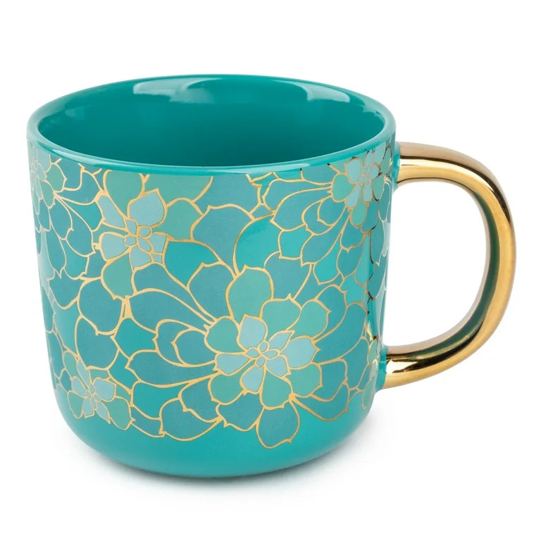 (2 pack) Thyme & Table Stoneware Coffee Mug, 16 fl oz, Teal Succulent | Walmart (US)