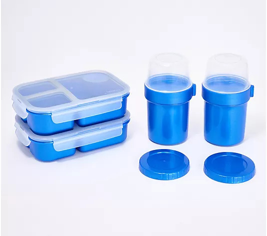 LocknLock S/2 Bento Boxes w/(2) Double Interlocking Containers - QVC.com | QVC