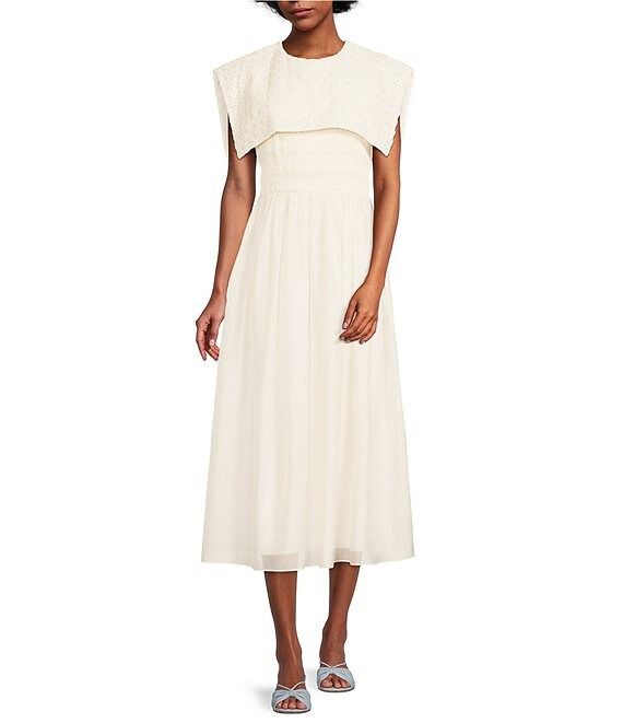 x Jennifer Sumko Alyssa A-Line Shirred Capelet Midi Dress | Dillard's