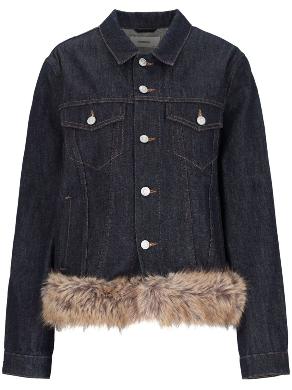 Coperni faux-fur hem denim jacket - Blue | Farfetch Global