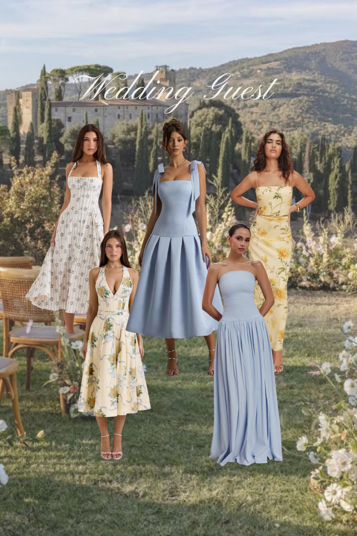 wedding guest inspo, wedding guest dresses, reformation dress, club L London dress, house of cb floral dress, garden wedding inspo, meshki wedding guest dress, pastel wedding, floral dress, maxi dress, spring wedding guest 