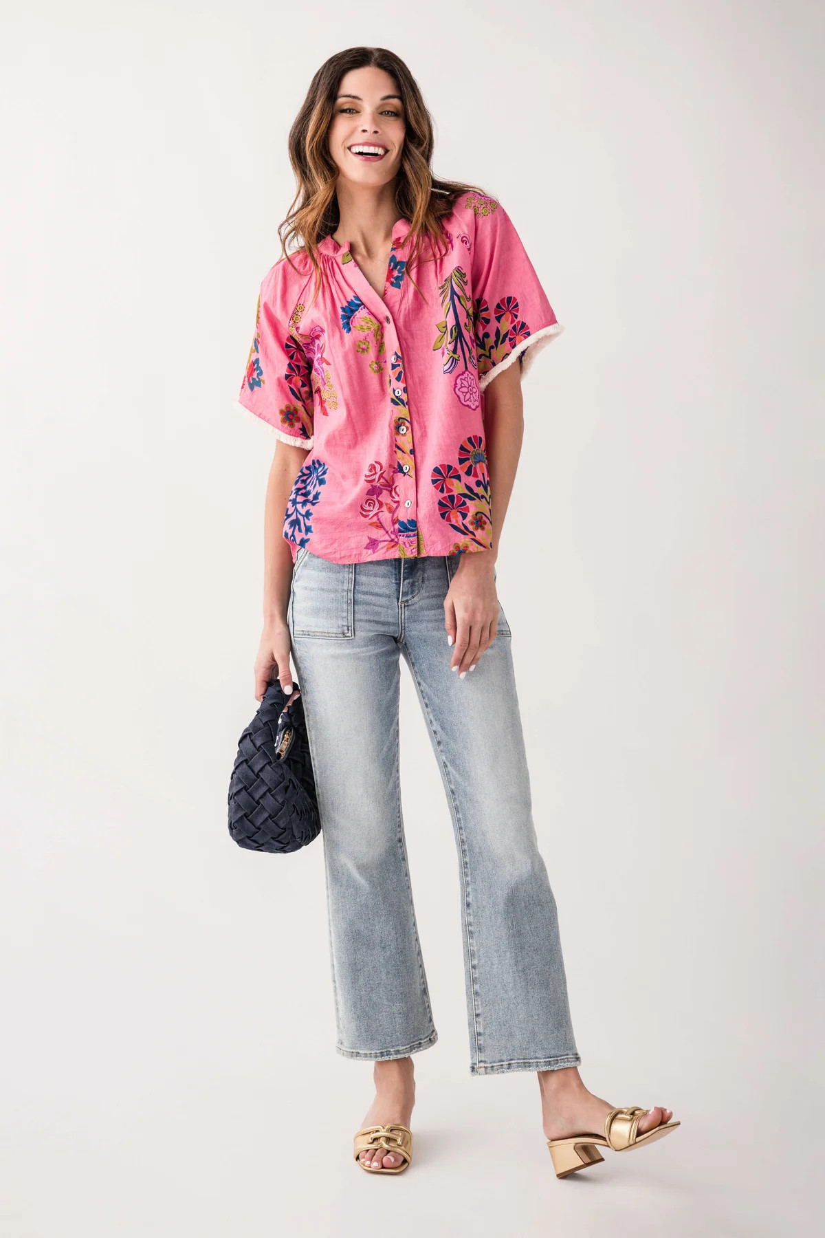 THML Floral Splitneck Eyelash Detail Top | Social Threads