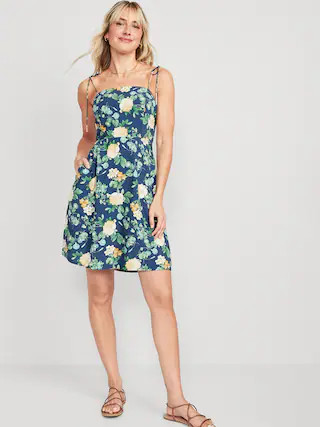Fit & Flare Matching Tie-Strap Mini Dress for Women | Old Navy (US)